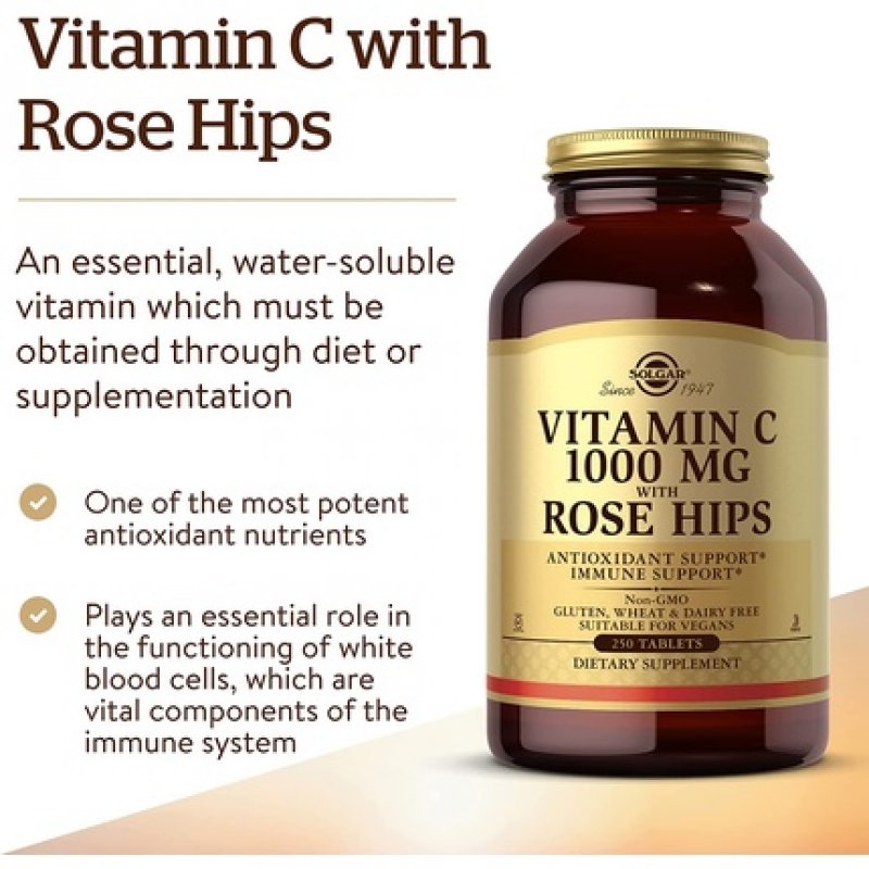 Solgar Vitamin C 1000mg with Rose Hips Tablets 250 Count