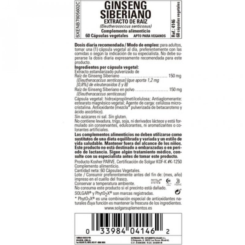 Solgar Siberian Ginseng Root Extract Vegetable Capsules