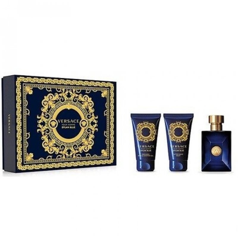 Versace Dylan Blue 50ml EDT Spray 50ml Shower Gel 50ml Aftershave Balm Gift Set 2023