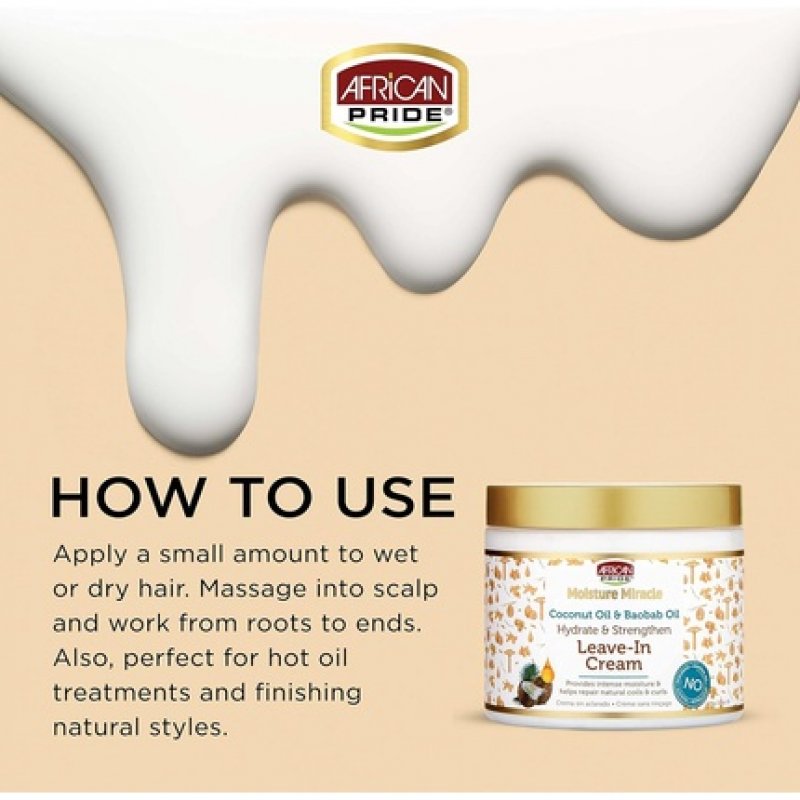 African Pride Moisture Miracle Coconut and Baobab Oil Leave-In Cream 15 oz