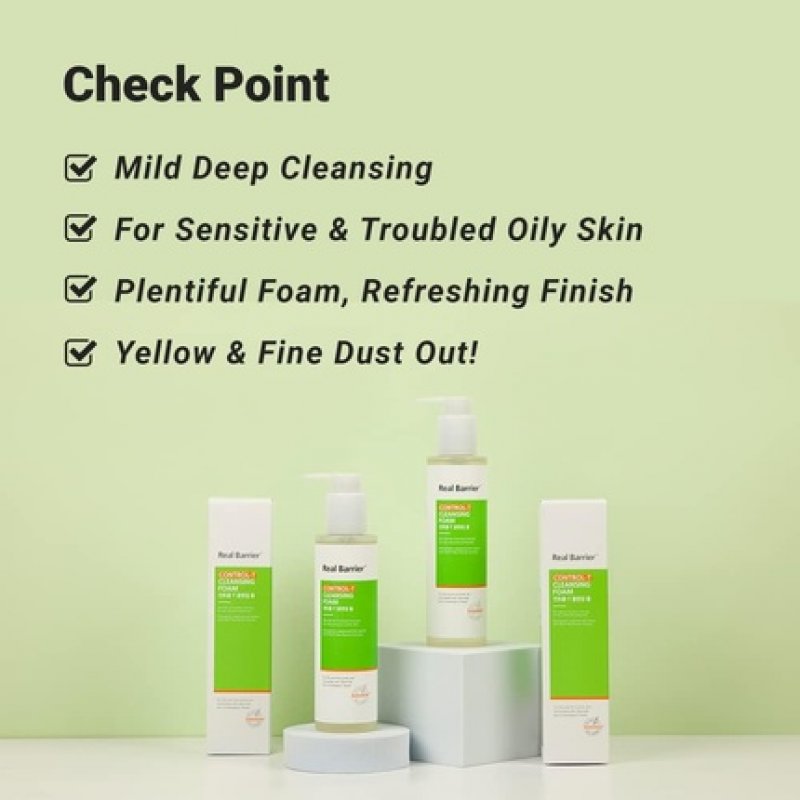 Real Barrier Control-T Cleansing Foam Sulfate-Free Face Wash for Oily Skin 6.42 Fl Oz 190ml