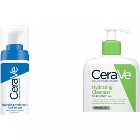 CeraVe Hydrating Hyaluronic Acid Serum 30ml and Hydrating Cleanser 236ml for All Skin Types with 3 Essential Ceramides