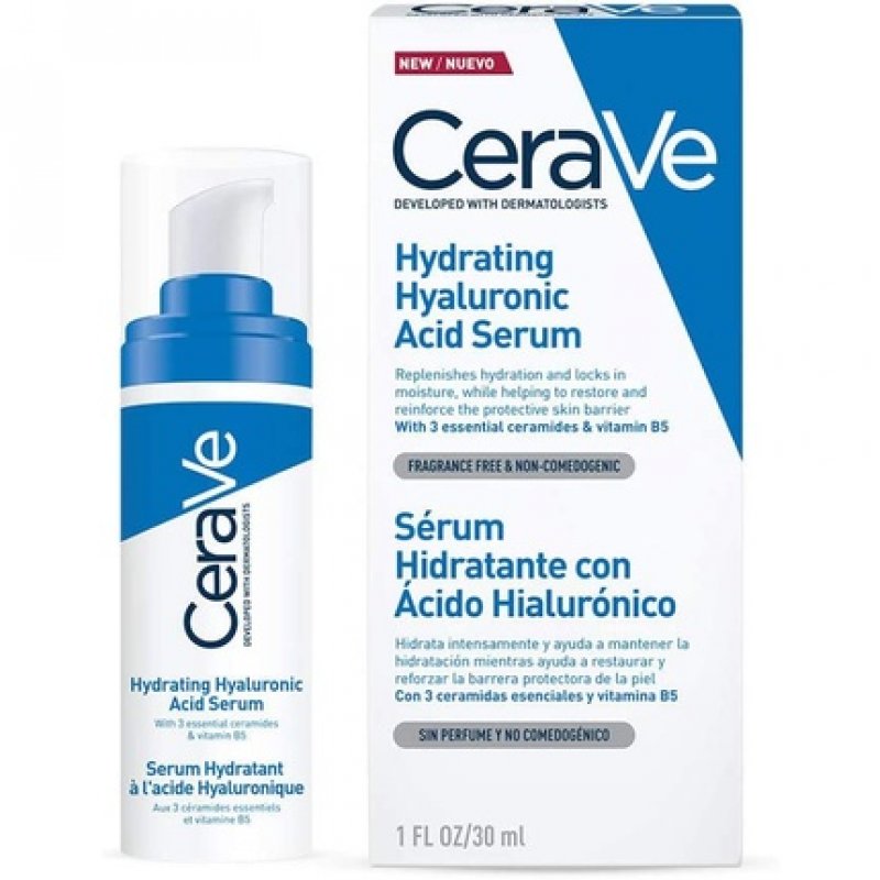 CeraVe Hydrating Hyaluronic Acid Serum 30ml and Hydrating Cleanser 236ml for All Skin Types with 3 Essential Ceramides