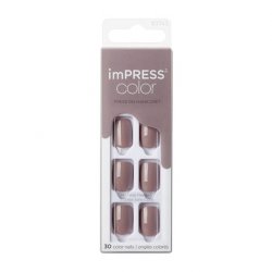 KISS imPRESS Color Press-On Nails Gel Nail Kit Short Length Taupe Prize