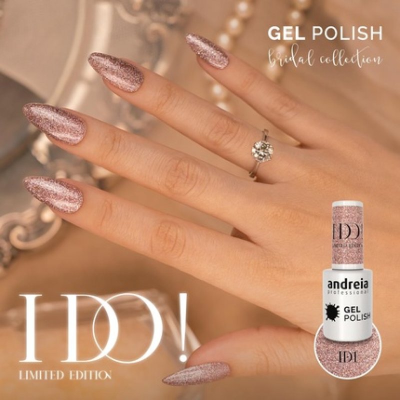 Andreia Professional Semi-Permanent Nail Gel Polish I DO Limited Collection Colour ID1 Pink Silver and Gold Glitter