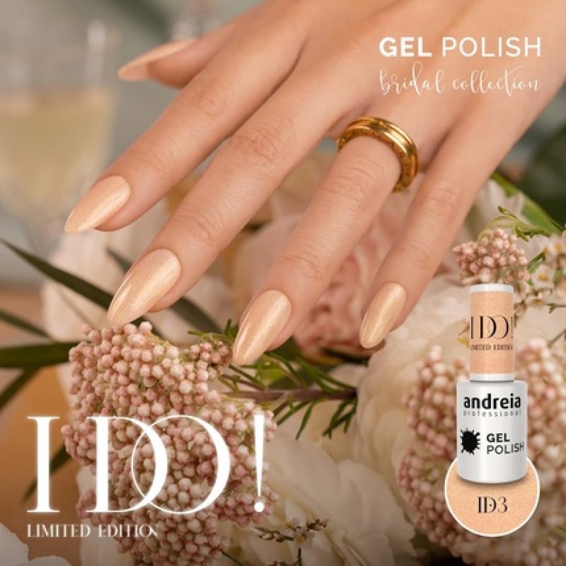 Andreia Professional Semi-Permanent Nail Gel Polish I DO Limited Collection Colour ID3 Champagne Nude with Gold