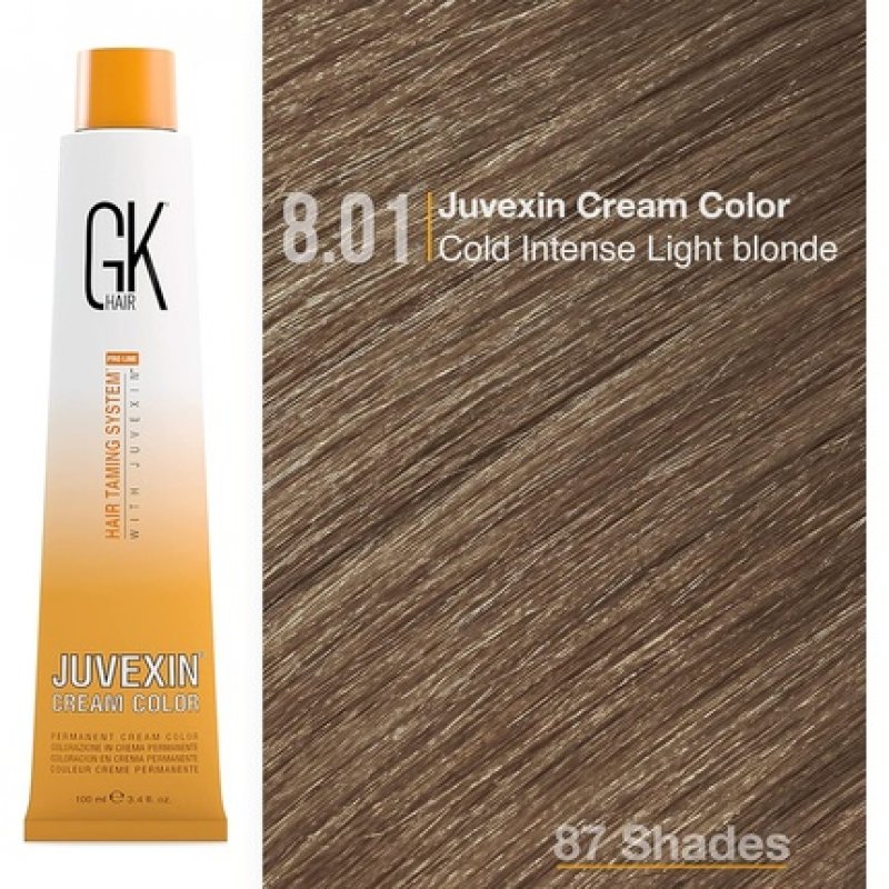 GK HAIR Global Keratin Professional Hair Color Cream Tube 3.4 Fl Oz/100ml - 8.01 Intense Light Blonde