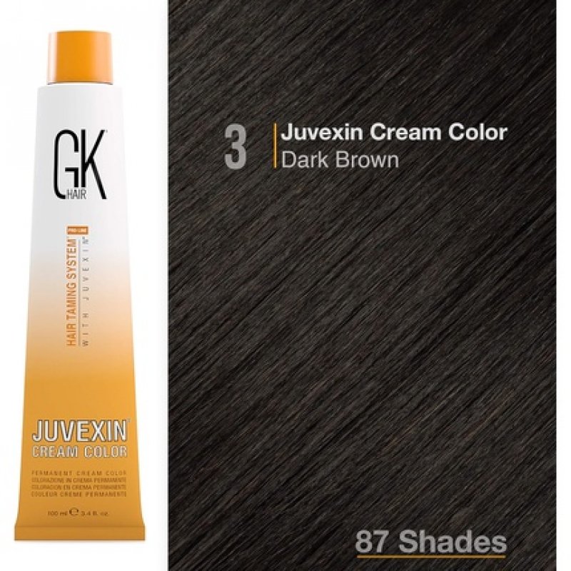 GK HAIR Global Keratin Professional Hair Color Cream Tube 3.4 Fl Oz/100ml - Pack of 3 Dark Brown