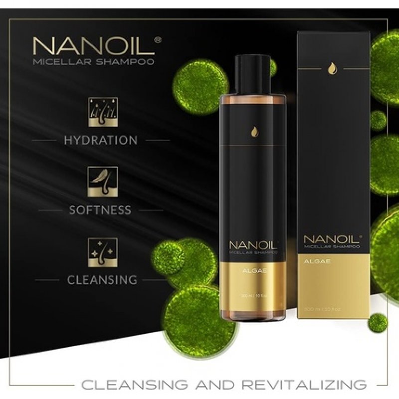 Nanoil Micellar Shampoo with Algae 300ml - Ideal Cleansing, Moisturizing, and Smoothing for Dry Hair and Sensitive Scalp