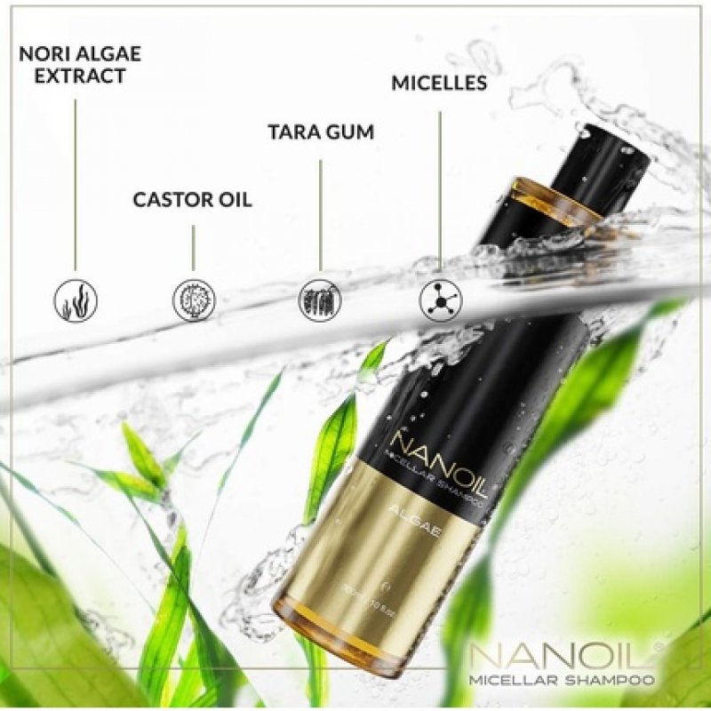 Nanoil Micellar Shampoo with Algae 300ml - Ideal Cleansing, Moisturizing, and Smoothing for Dry Hair and Sensitive Scalp