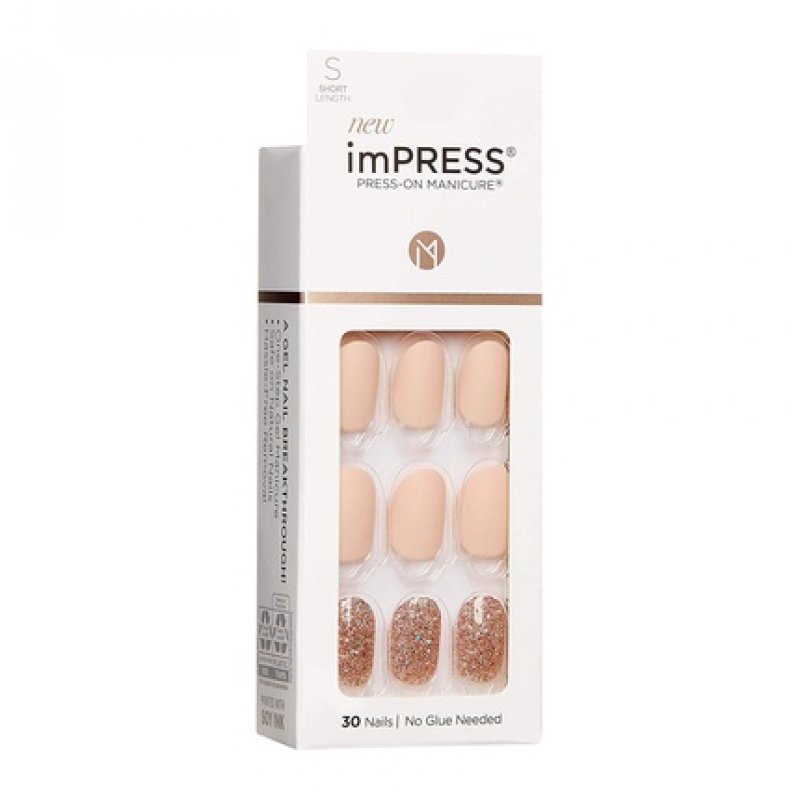 KISS imPRESS Press-On Manicure Evanesis Short Square with PureFit Technology - 30 False Nails