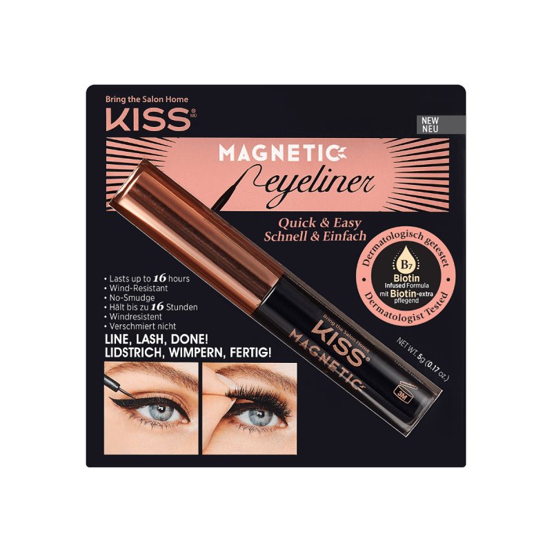 KISS Magnetic Lash Collection Magnetic Eyeliner Black Smudge Proof Biotin Infused with Precision Tip Brush
