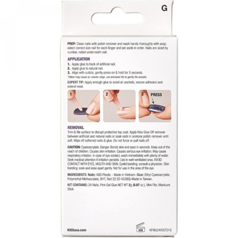 KISS Gel Fantasy Collection Glue-On Manicure Kit Fanciful Medium Length Square Fake Nails 24 Count