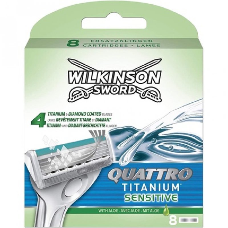 Wilkinson Sword Quattro Titanium Sensitive Refill Razor Blade Cartridges - Pack of 8