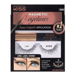 Kiss Magnetic Eyeliner & Lash Kit Synthetic False Eyelashes with 5 Double Strong Magnets and Smudge-Proof