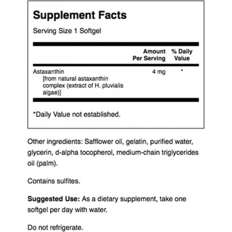 Swanson Astaxanthin Eye Vision Brain Skin Health Antioxidant Support Supplement 60 Softgels 4mg