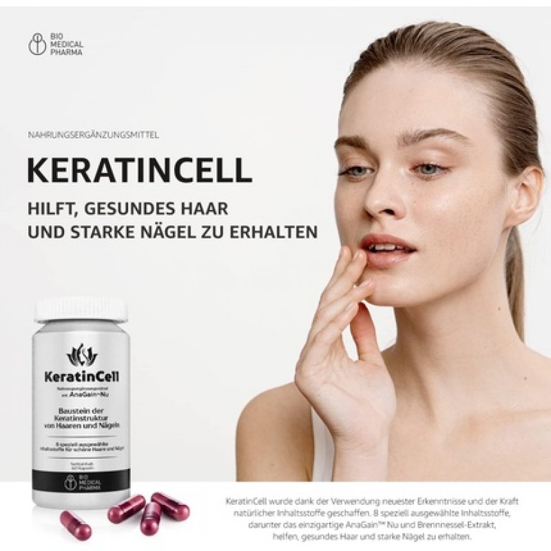 KeratinCell Hair Vitamins with Biotin, MSM, AnaGain Nu, Iron, Nettle Leaf Extract, L-Cysteine, DL-Methionine - Keeps