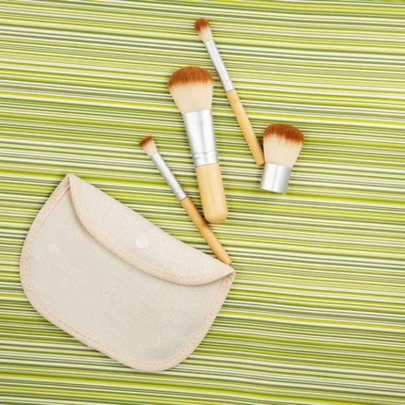 T4B MIMO Bamboo Makeup Brush Set with Travel Size and Travel Bag - Pack of 4