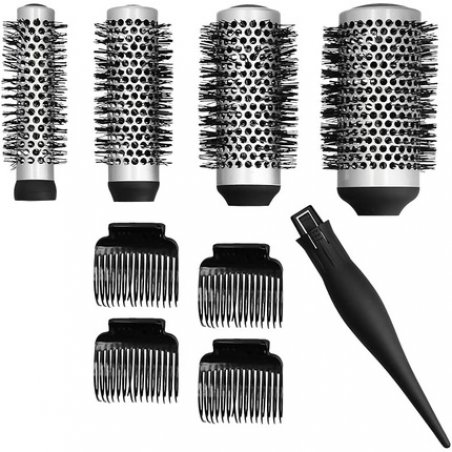 T4B LUSSONI Professional Anti-Static Styling Brush Set with 4 Interchangeable Brush Heads, 4 Clips, Flexible Material -