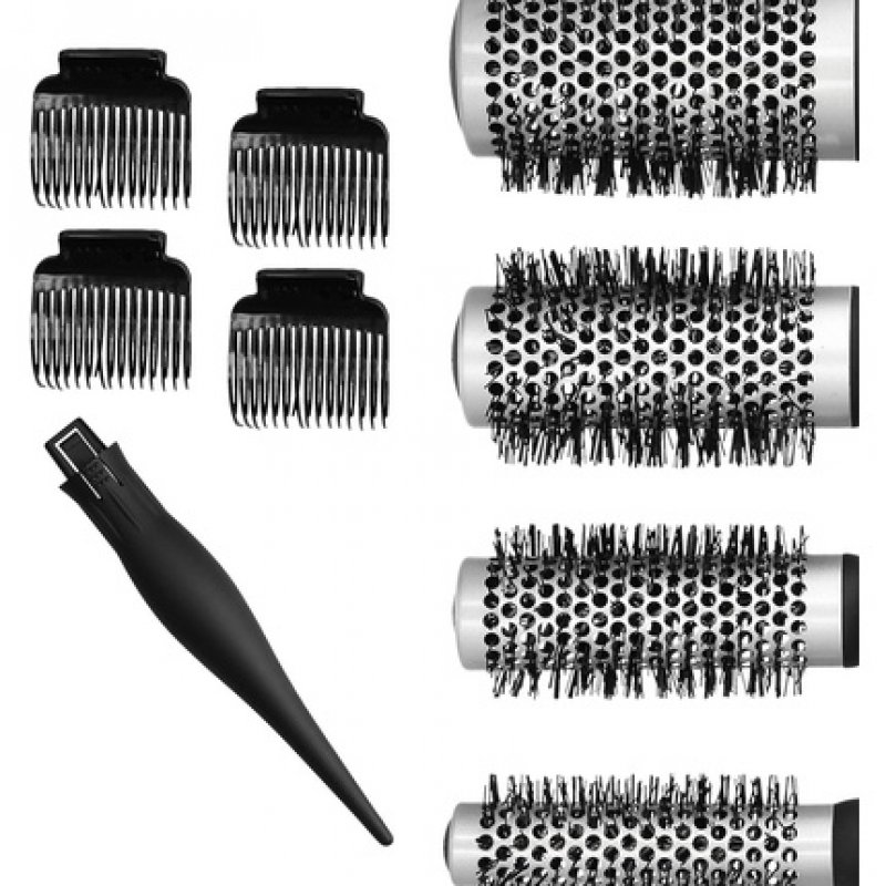 T4B LUSSONI Professional Anti-Static Styling Brush Set with 4 Interchangeable Brush Heads, 4 Clips, Flexible Material -