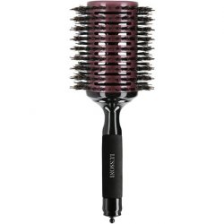 T4B LUSSONI Round Wooden Hair Brush for Styling Long and Thick Hair with Boar Bristles and Nylon Pins Ceramic Coating