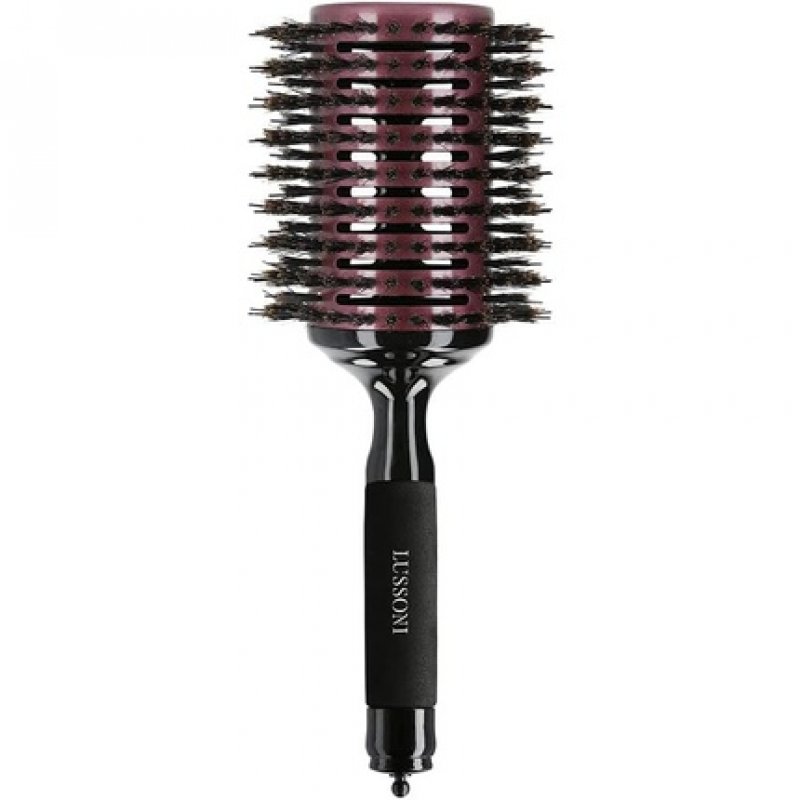 T4B LUSSONI Round Wooden Hair Brush for Styling Long and Thick Hair with Boar Bristles and Nylon Pins Ceramic Coating