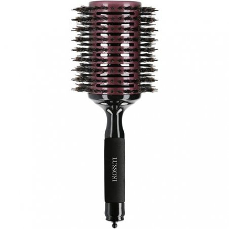 T4B LUSSONI Round Wooden Hair Brush for Styling Long and Thick Hair with Boar Bristles and Nylon Pins Ceramic Coating
