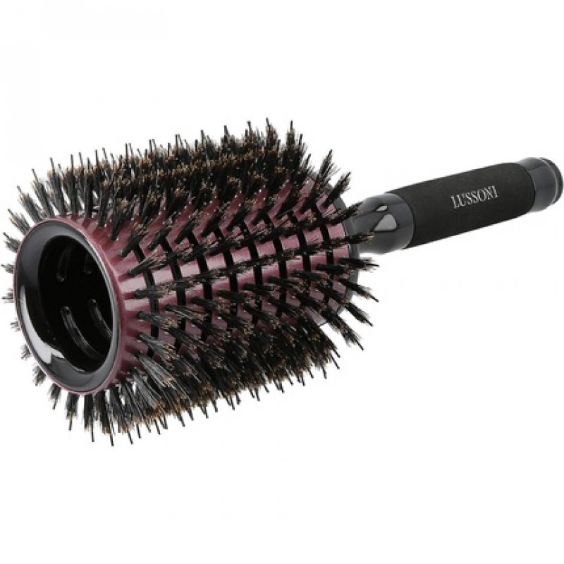 T4B LUSSONI Round Wooden Hair Brush for Styling Long and Thick Hair with Boar Bristles and Nylon Pins Ceramic Coating