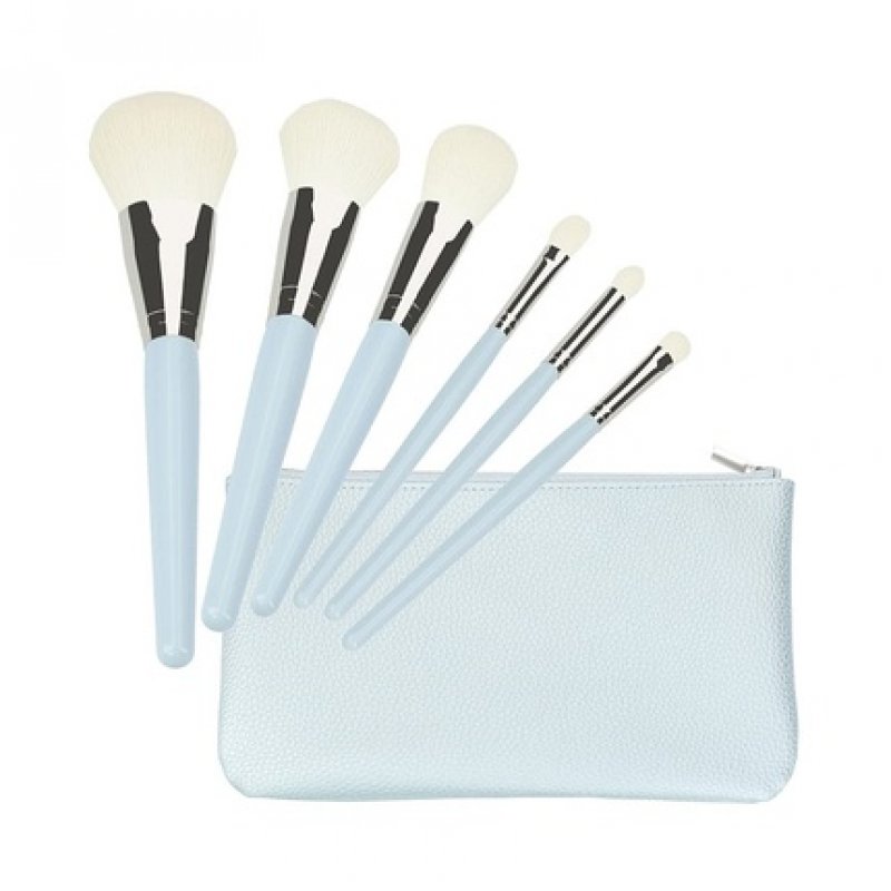 T4B MIMO Bamboo Makeup Brush Set with Travel Size and Travel Bag Blue 6 Pieces