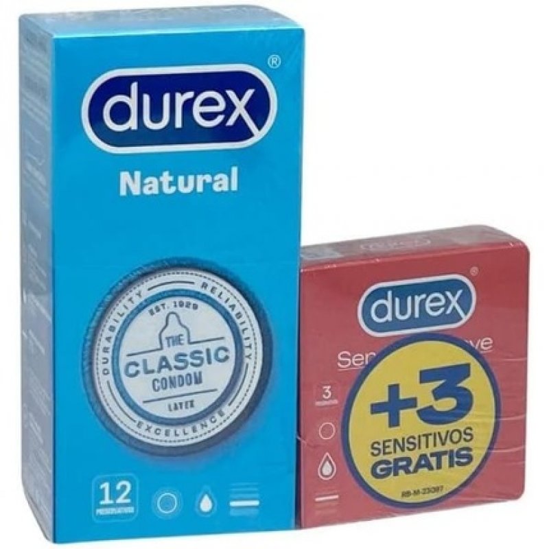 Prof Durex Natural Plus Pack 12 Units Sensation Pack 3 Units