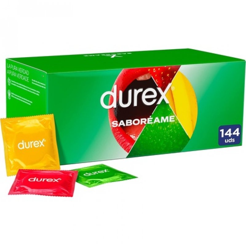 Durex Flavored Condoms with Fruity Flavors - Strawberry, Banana, Orange, and Apple - Pack of 144