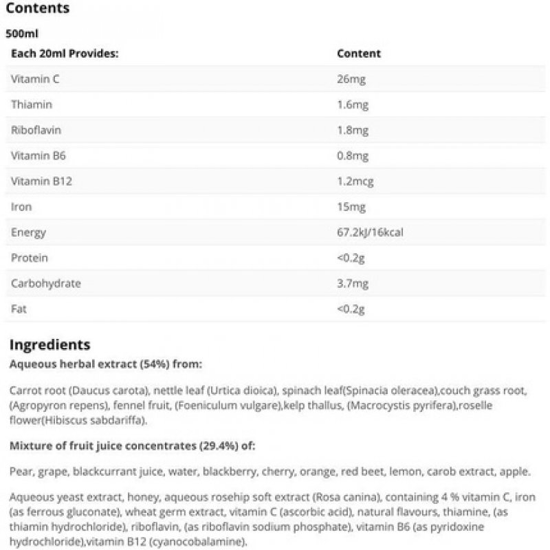 Floradix Liquid Iron and Vitamin Formula 500ml Wheat