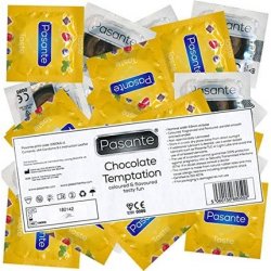 Pasante Chocolate Temptation Condoms with Chocolate Flavor for Oral Sex 144 Pack