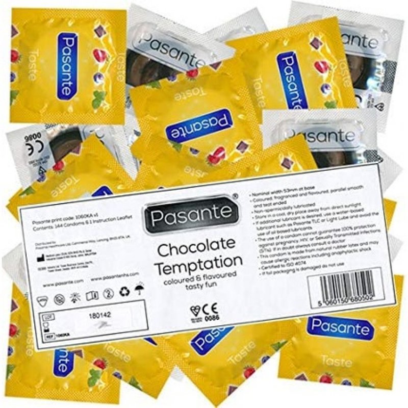 Pasante Chocolate Temptation Condoms with Chocolate Flavor for Oral Sex 144 Pack
