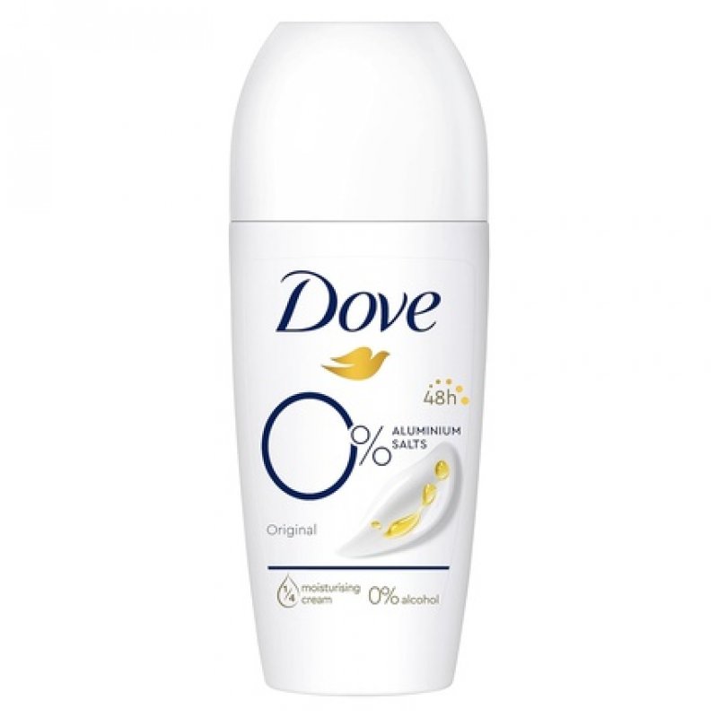 Dove Original Roll-On Deodorant 0% Aluminum Salts with 1/4 Moisturizing Cream and 48 Hour Protection 50ml