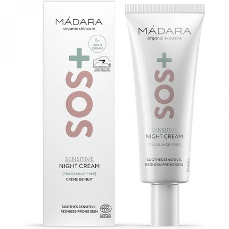 MÁDARA Organic Skincare SOS Sensitive Night Cream 70ml - Calming Moisture for Sensitive Redness-Prone Complexions