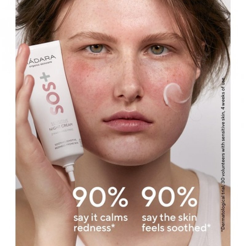 MÁDARA Organic Skincare SOS Sensitive Night Cream 70ml - Calming Moisture for Sensitive Redness-Prone Complexions