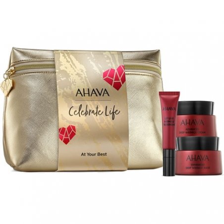 AHAVA At Your Best Dead Sea Wrinkle Treatment Set - Celebrate Life Holiday Gift Box with Overnight Deep Wrinkle Mask,