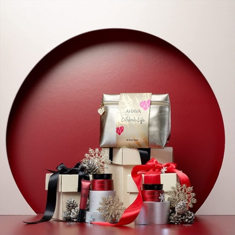 AHAVA At Your Best Dead Sea Wrinkle Treatment Set - Celebrate Life Holiday Gift Box with Overnight Deep Wrinkle Mask,