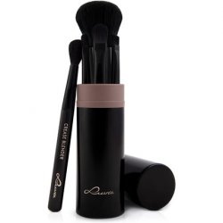 Luvia Espresso Travel Make-Up Brush Set with 5 Cosmetic Brushes and Storage - Black Vegan