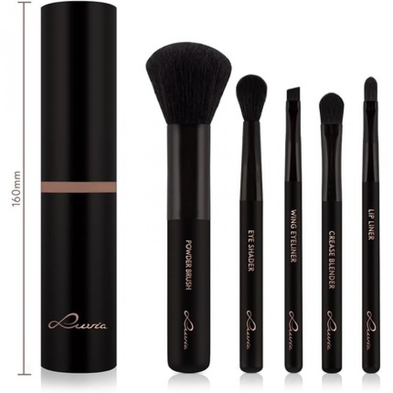 Luvia Espresso Travel Make-Up Brush Set with 5 Cosmetic Brushes and Storage - Black Vegan
