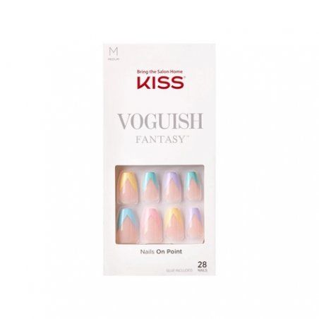 KISS Voguish Fantasy Medium Glue-On Nails Disco Ball Multi Colored 28 Piece Set