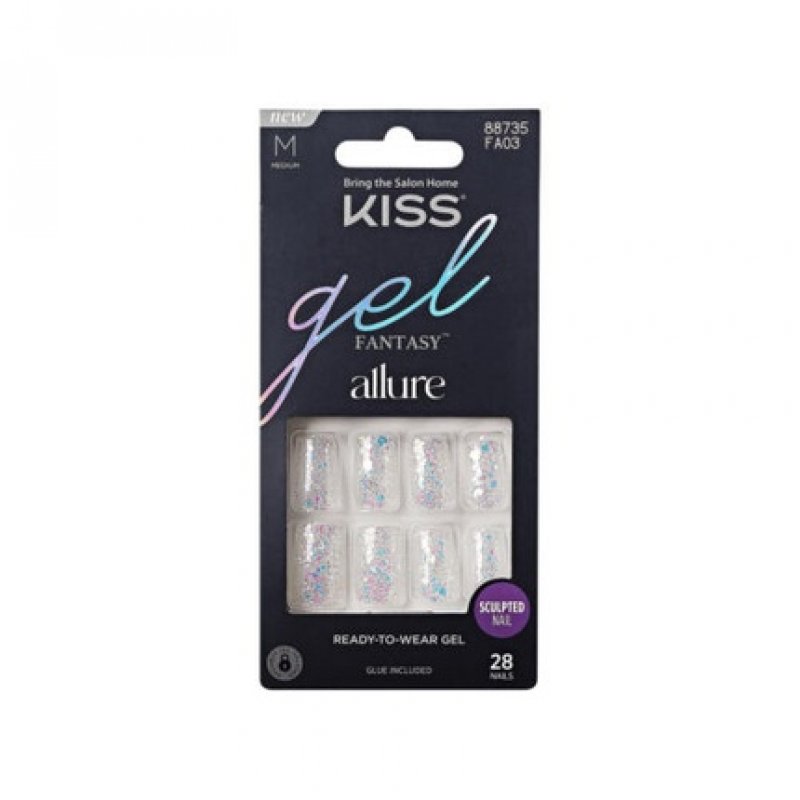 KISS Gel Fantasy Allure Medium Nails Glue-On Sculpted 28 Piece Set - How Dazzling