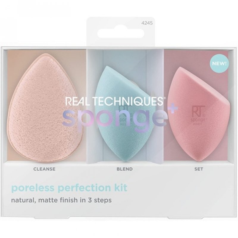 REAL TECHNIQUES Sponge Beauty Makeup Blenders for Facial Cleanser, Foundation and Setting Powder Probiotic Infused