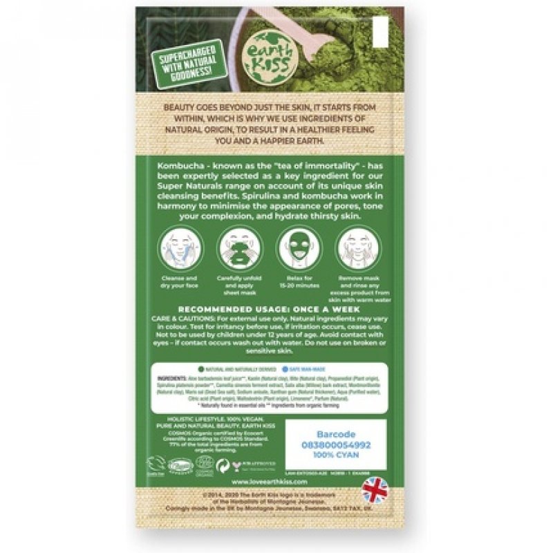 Earth Kiss Super Naturals Hydrating Kombucha and Spirulina Sheet Mask Single Sachet