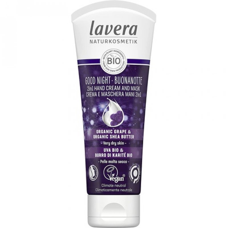 Lavera Good Night 2in1 Hand Cream and Mask Natural Cosmetics Vegan Certified Organic Grape & Organic Shea Butter 75ml