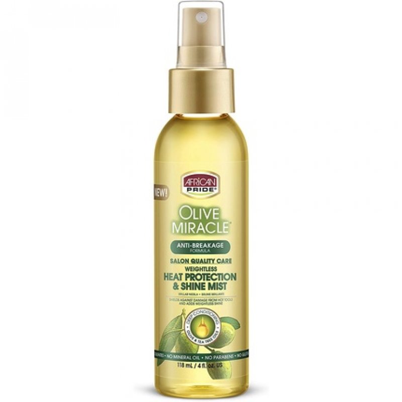 African Pride Olive Miracle Weightless Heat Protection and Hair Shine Mist with Olive and Tea Tree Oils 4oz