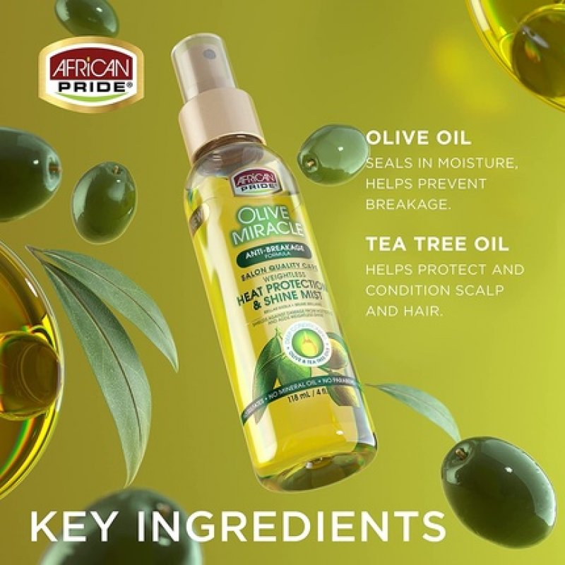 African Pride Olive Miracle Weightless Heat Protection and Hair Shine Mist with Olive and Tea Tree Oils 4oz