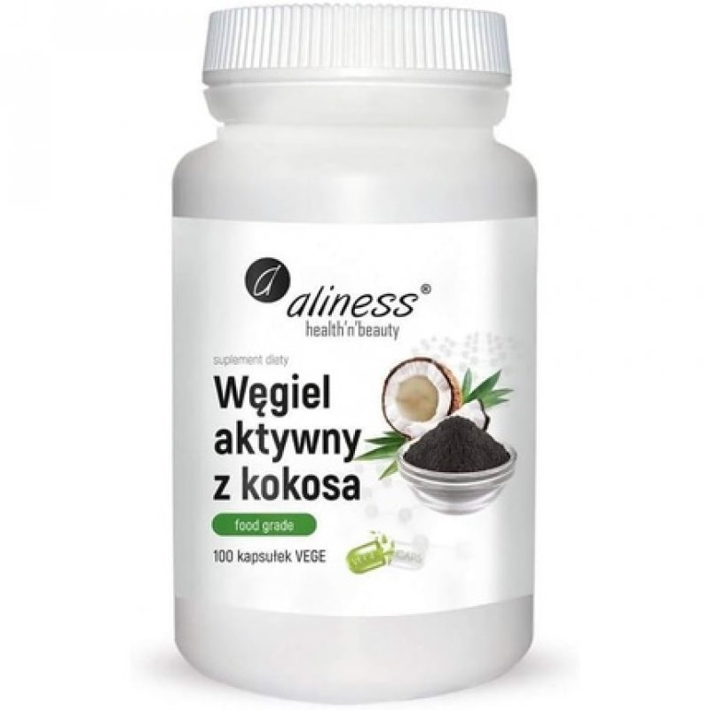 Food Grade Coconut Activated Charcoal 300mg 100 Capsules Aliness
