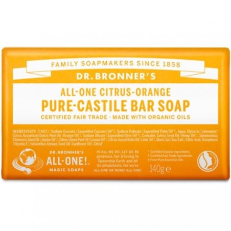 Dr Bronner's Citrus Orange Pure Castile Bar Soap 140g